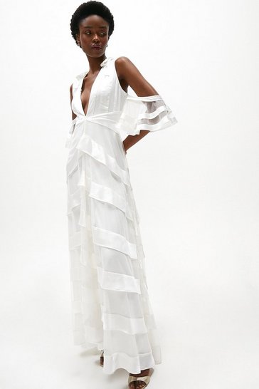 Coast – Premium Bardot Peplum Hem Dress Robes de mariée courtes The Wedding Explorer