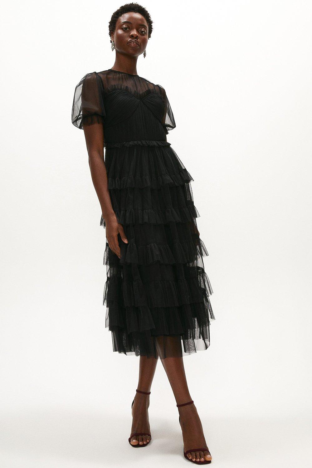 Black tulle midi dress online