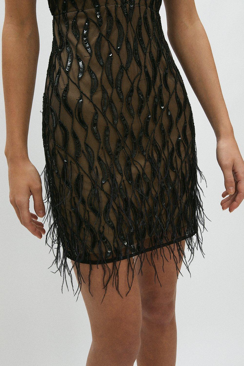 coast feather trim dress