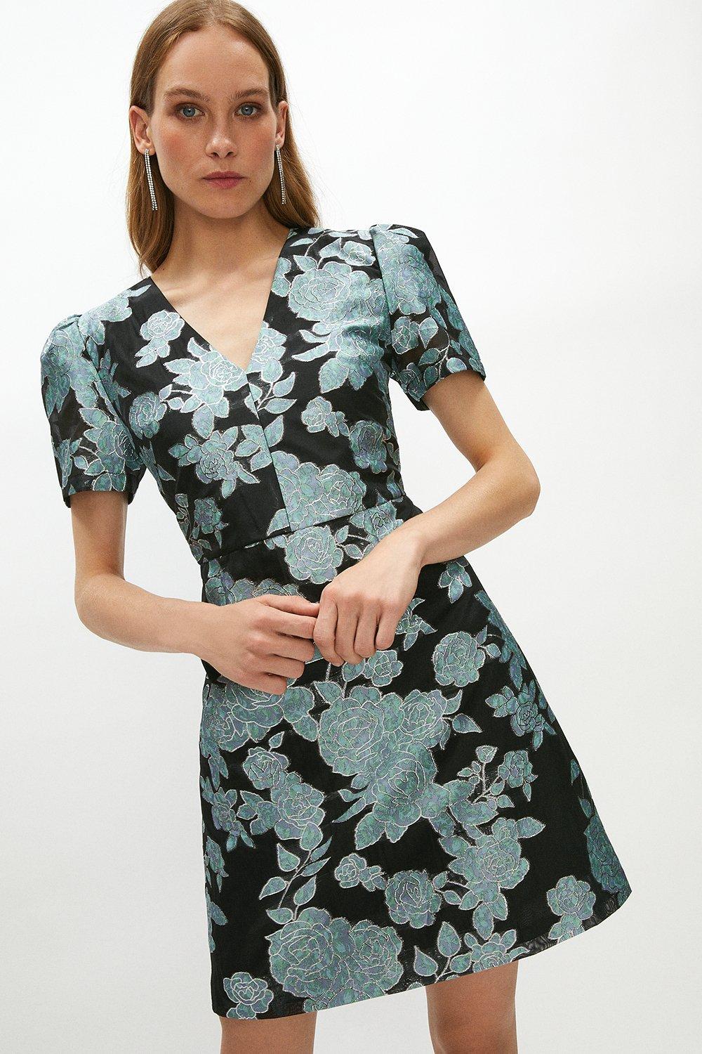 floral jacquard mini dress