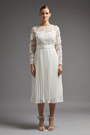 Coast – Embellished Mesh Long Sleeve Tie Waist Midi Dress Robes de mariée courtes The Wedding Explorer
