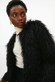 Black Long Faux Fur Cropped Coat