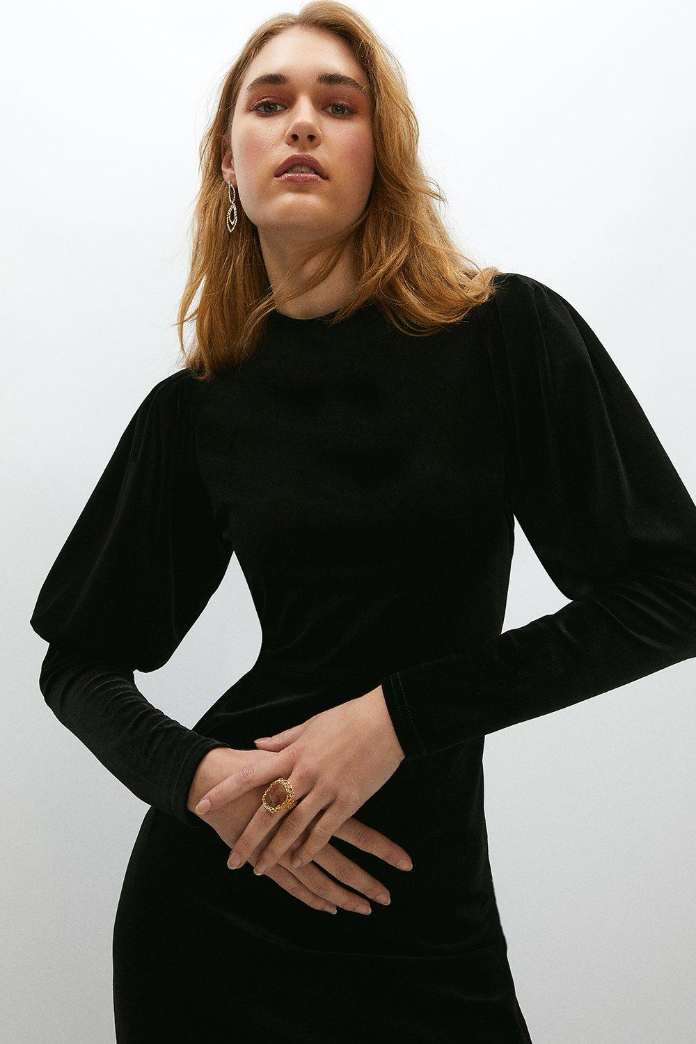 black velvet midi dress long sleeve