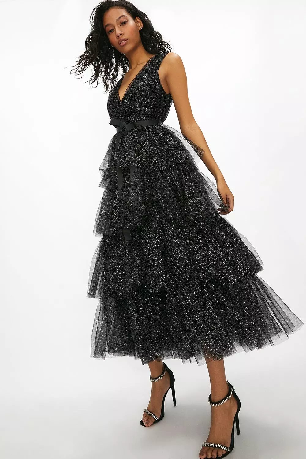 Asteria Tulle Tiered Maxi Dress Black Sparkle | lupon.gov.ph