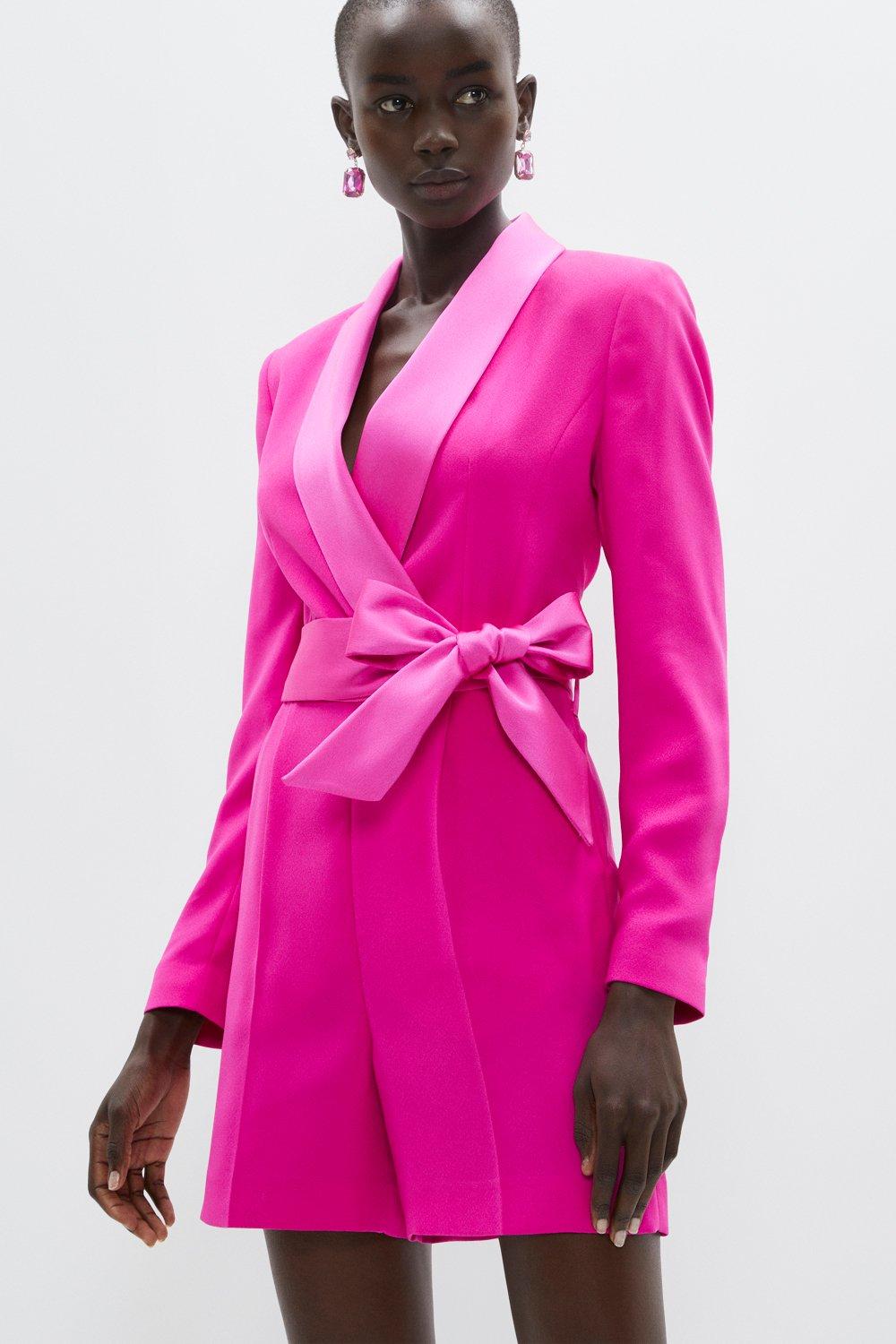 Blazer Wrap Playsuit With Belt - Pink