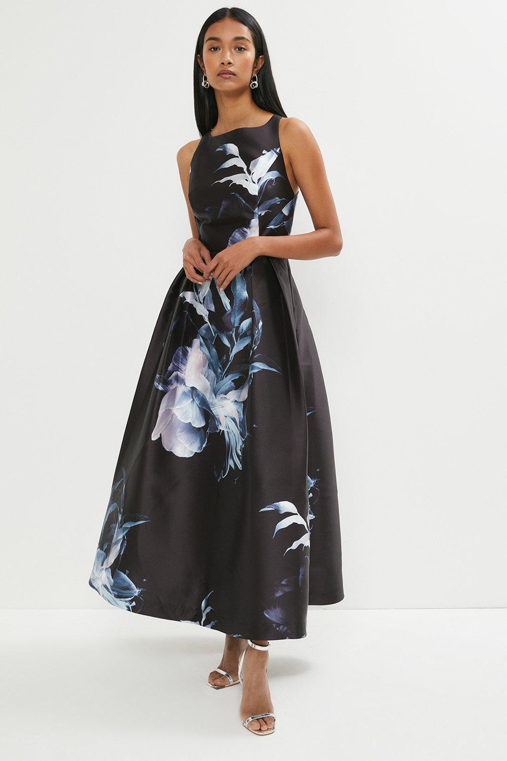 Premium Print Twill Full Skirt Midi Dress - Mono