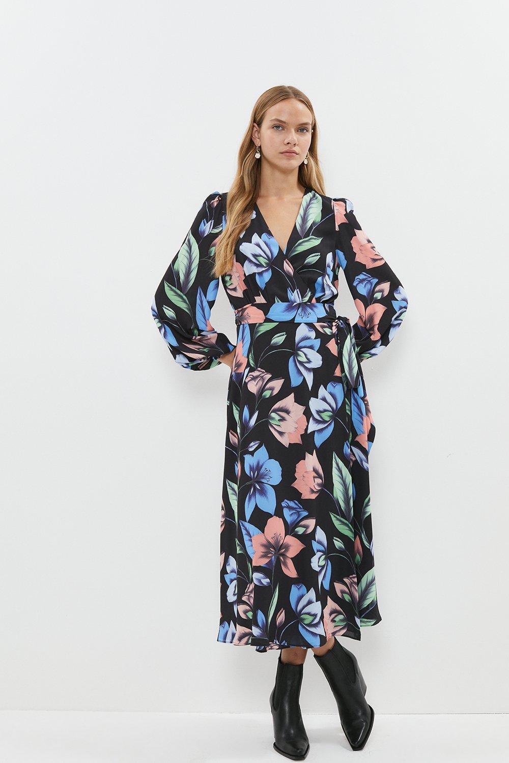 coast animal contrast wrap dress