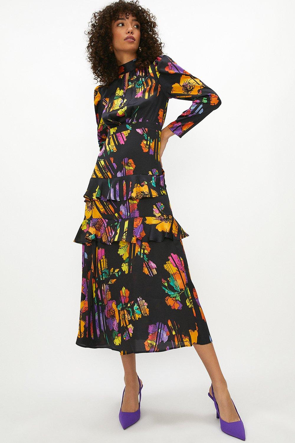 tie neck floral dress