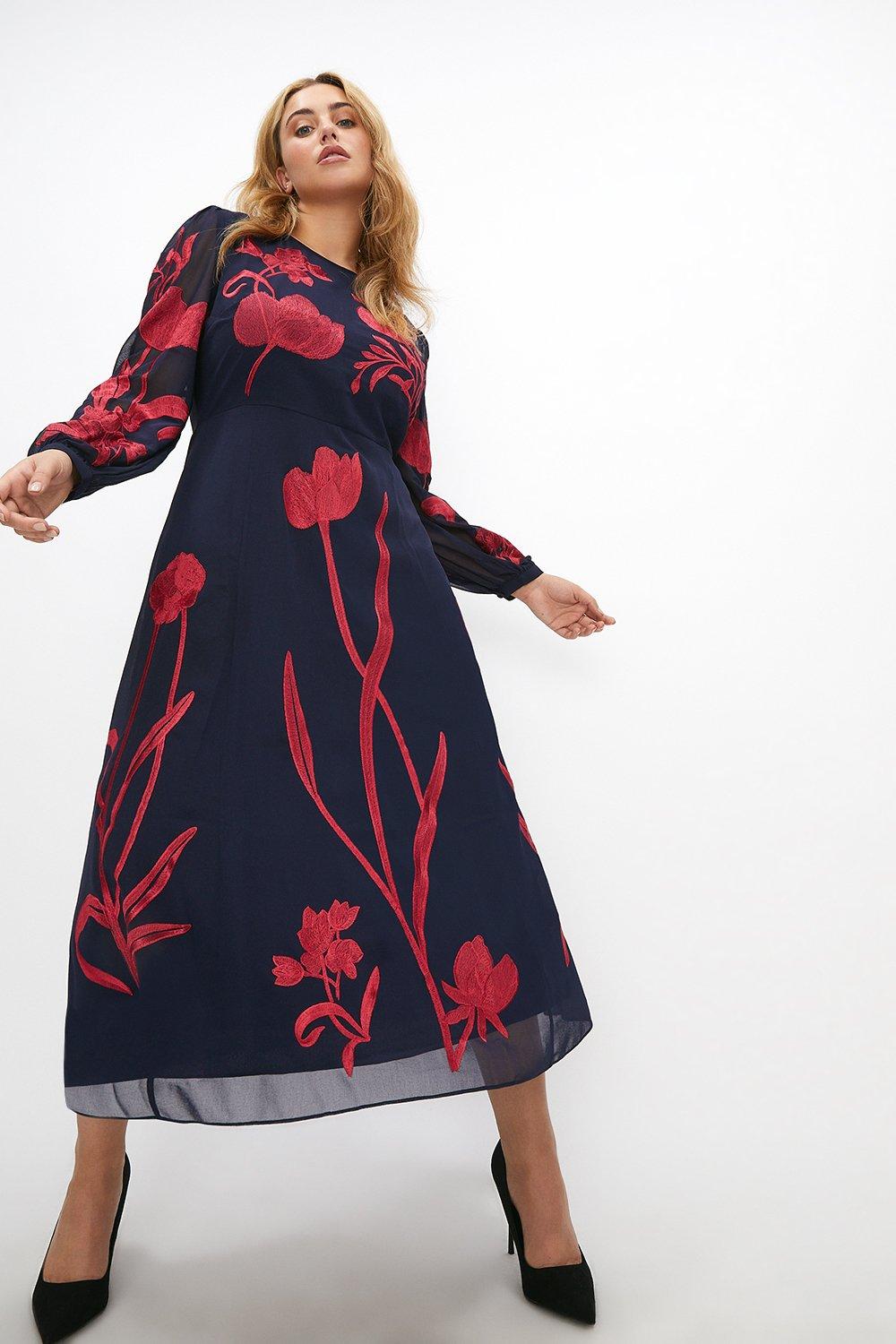 Plus Size Floral Embroidered Midi Dress ...