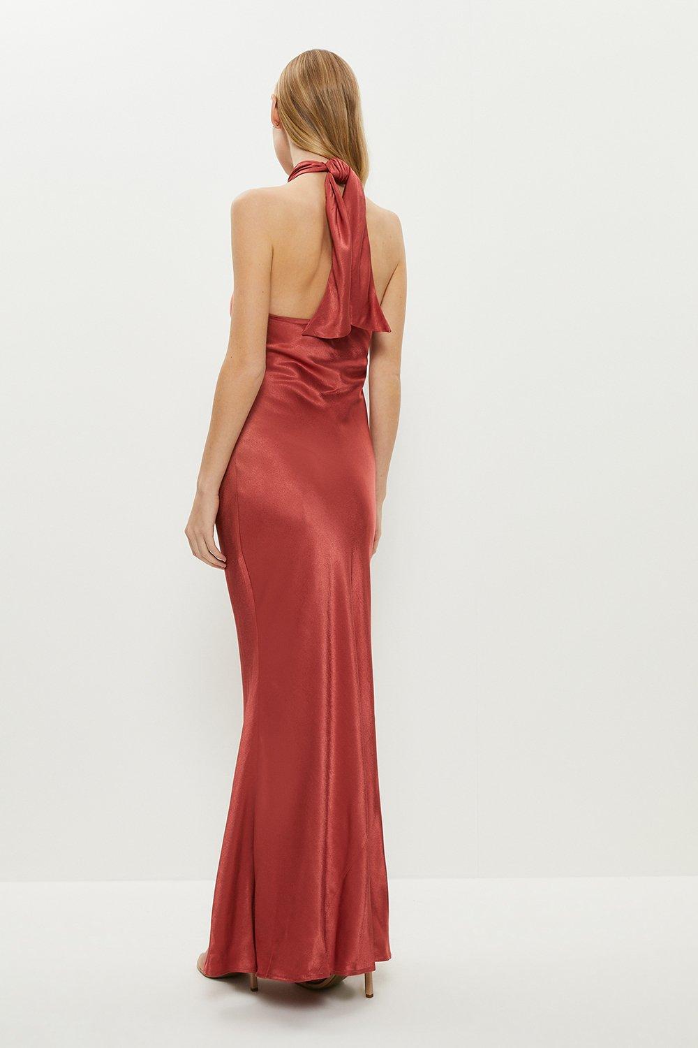 halter satin slip dress