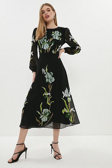 Meadow Floral Embroidered Midi Dress ...