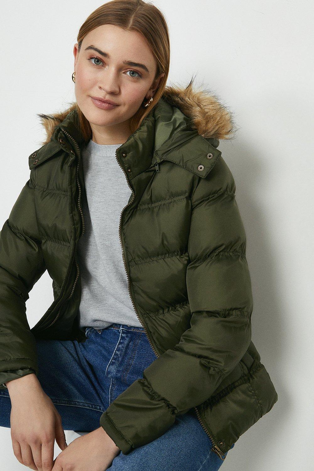 fur trim hooded puffer coat