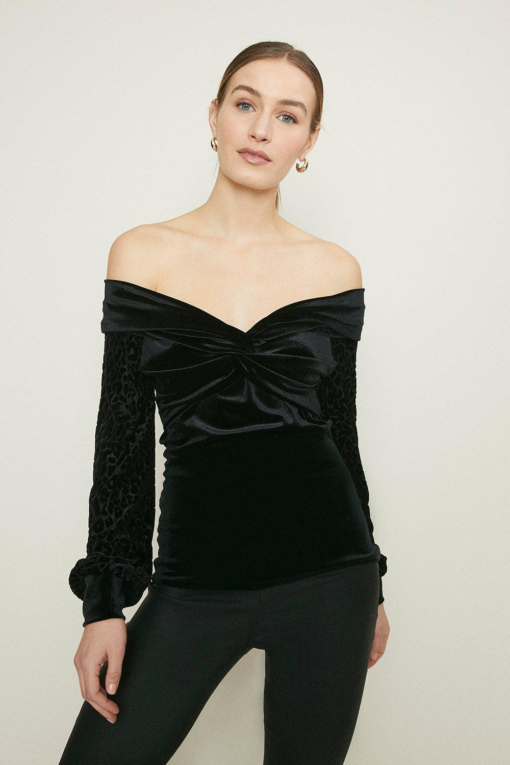 black velvet bardot top