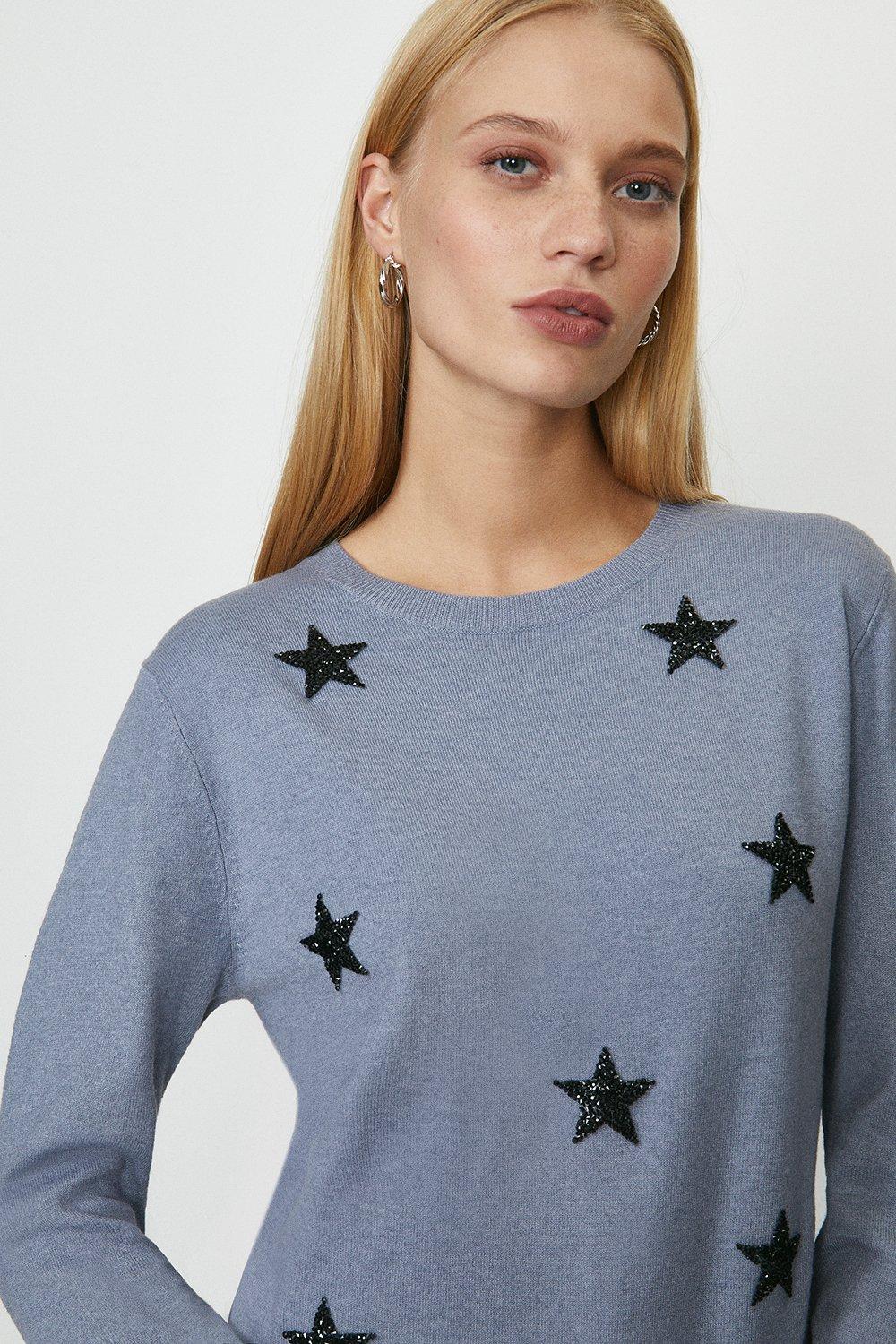 grey jumper with diamante neck