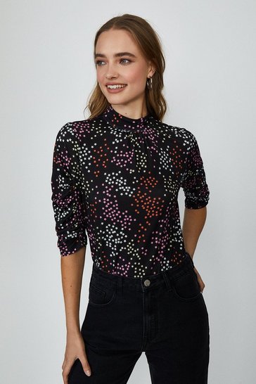 Star Print Jersey Ruched Sleeve Top | Coast