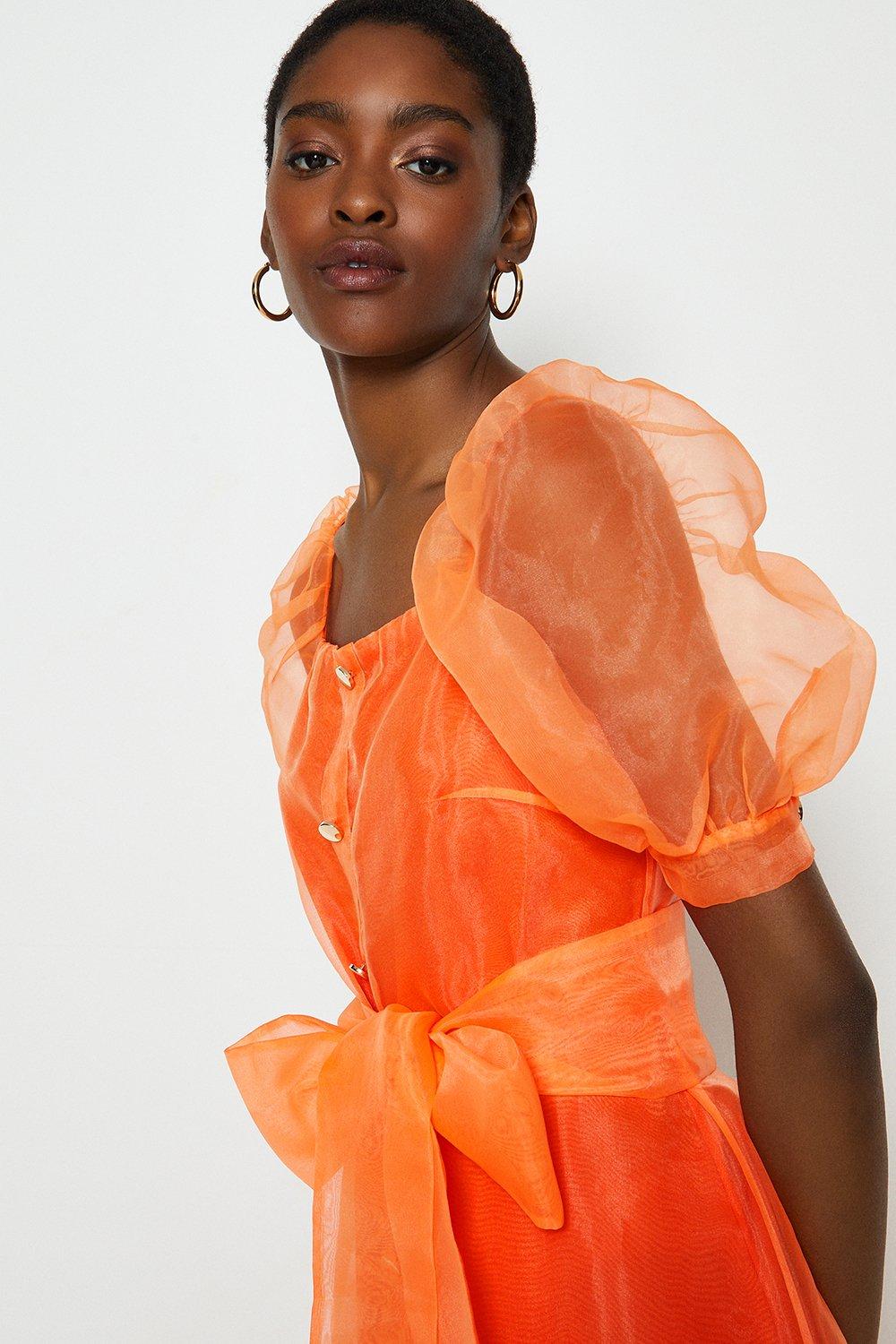 orange square neck dress