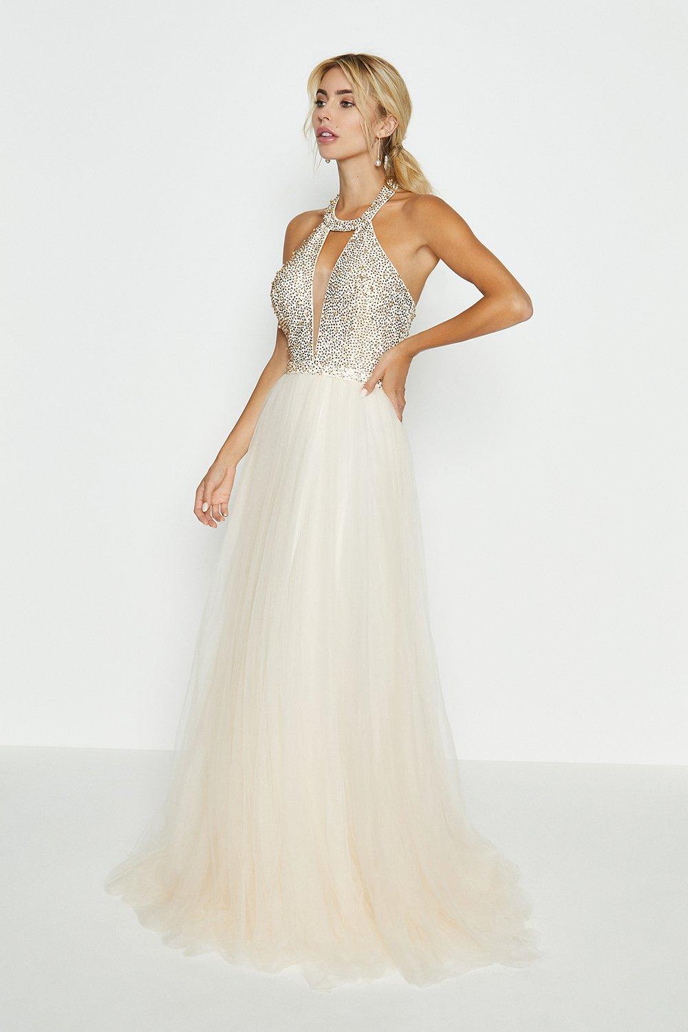 sequin bodice tulle skirt maxi dress