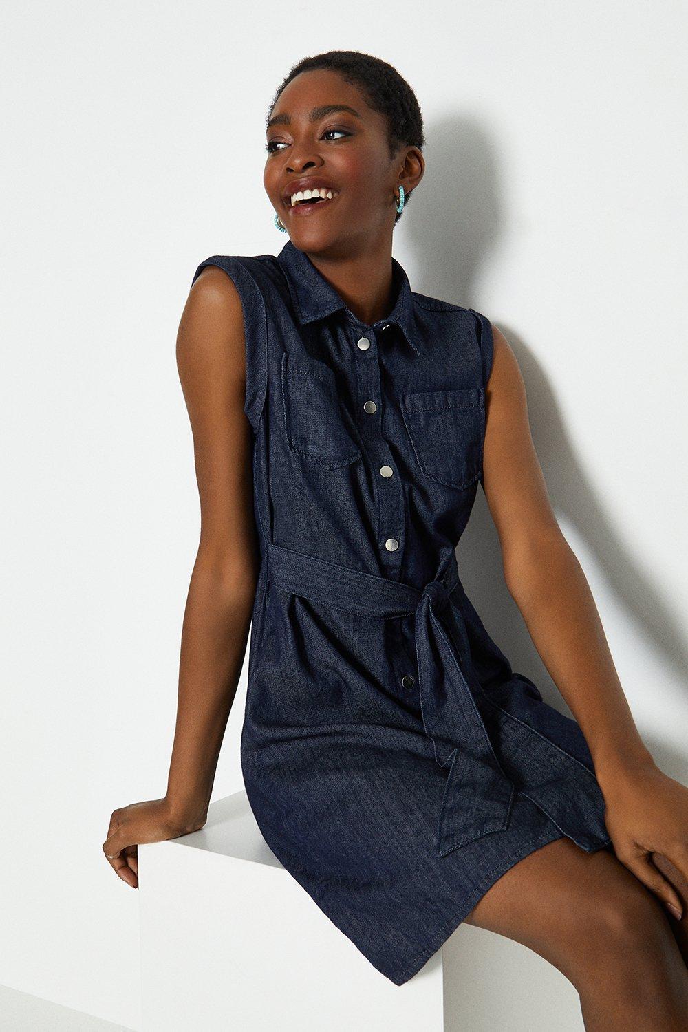 tie front denim dress