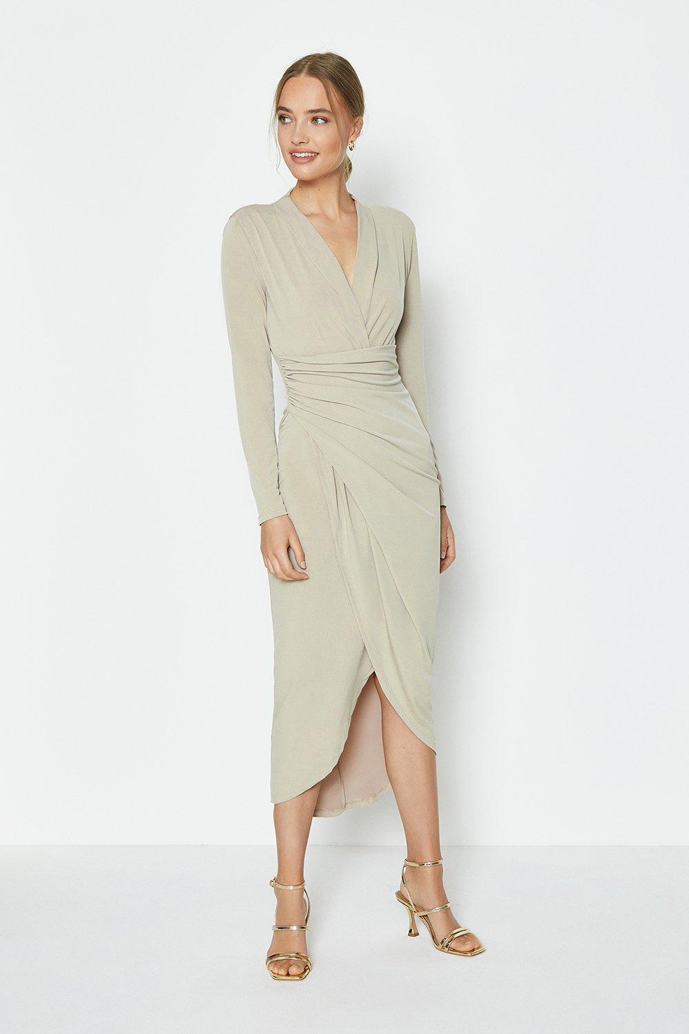 long sleeve jersey wrap dress