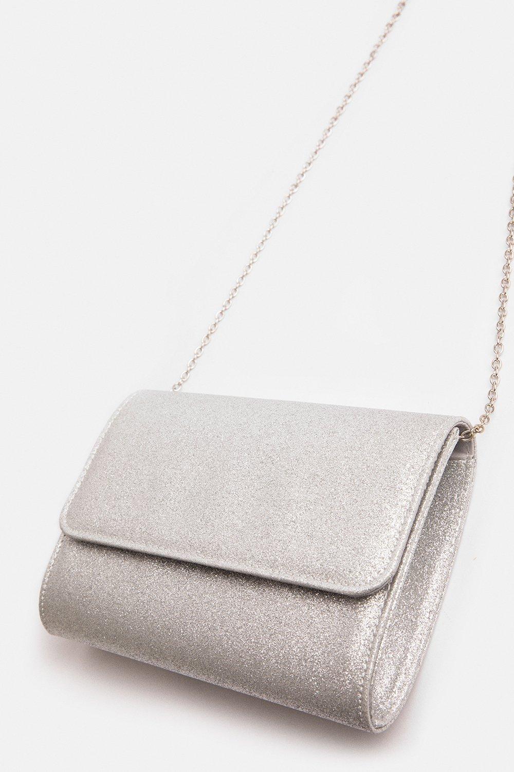 silver sparkle clutch bag