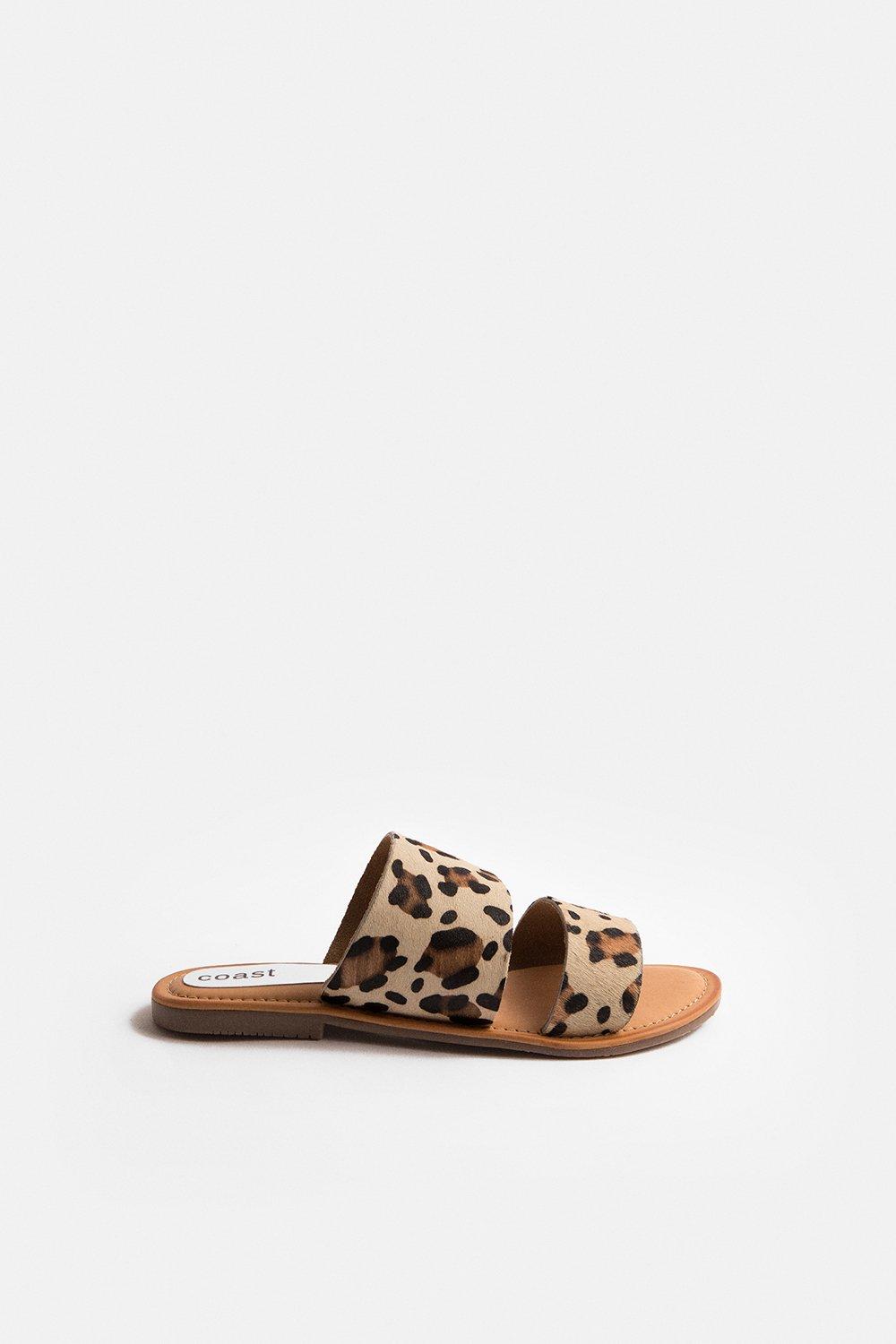 leopard print double strap sandals