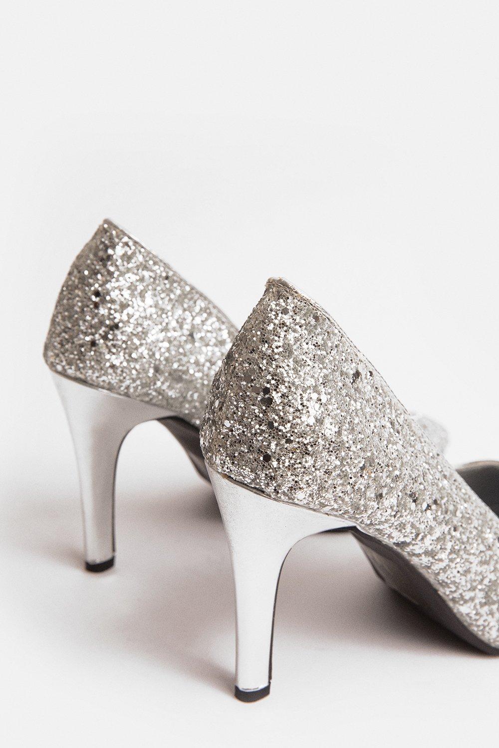 silver sparkly court shoes