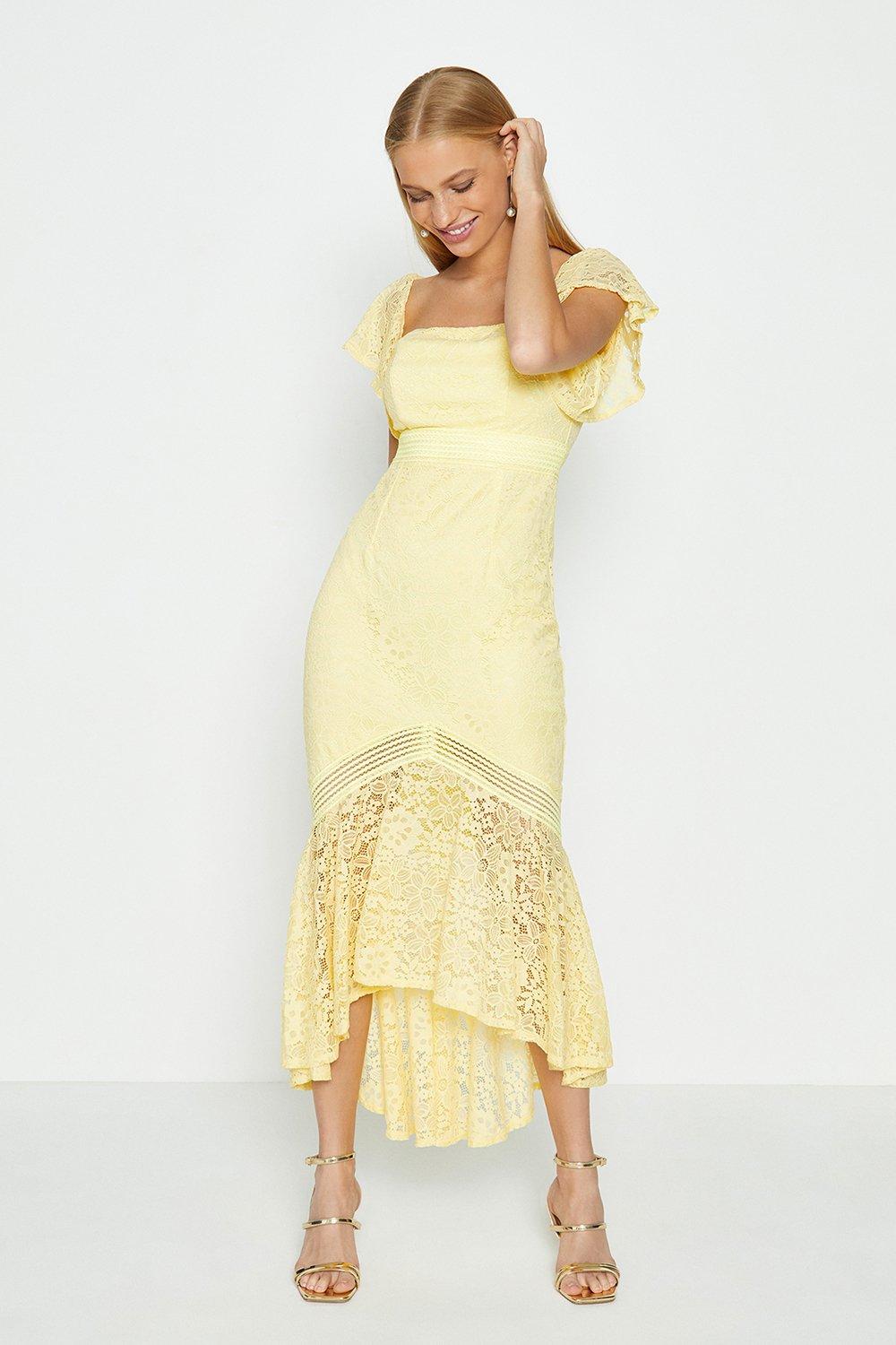 bardot yellow lace dress