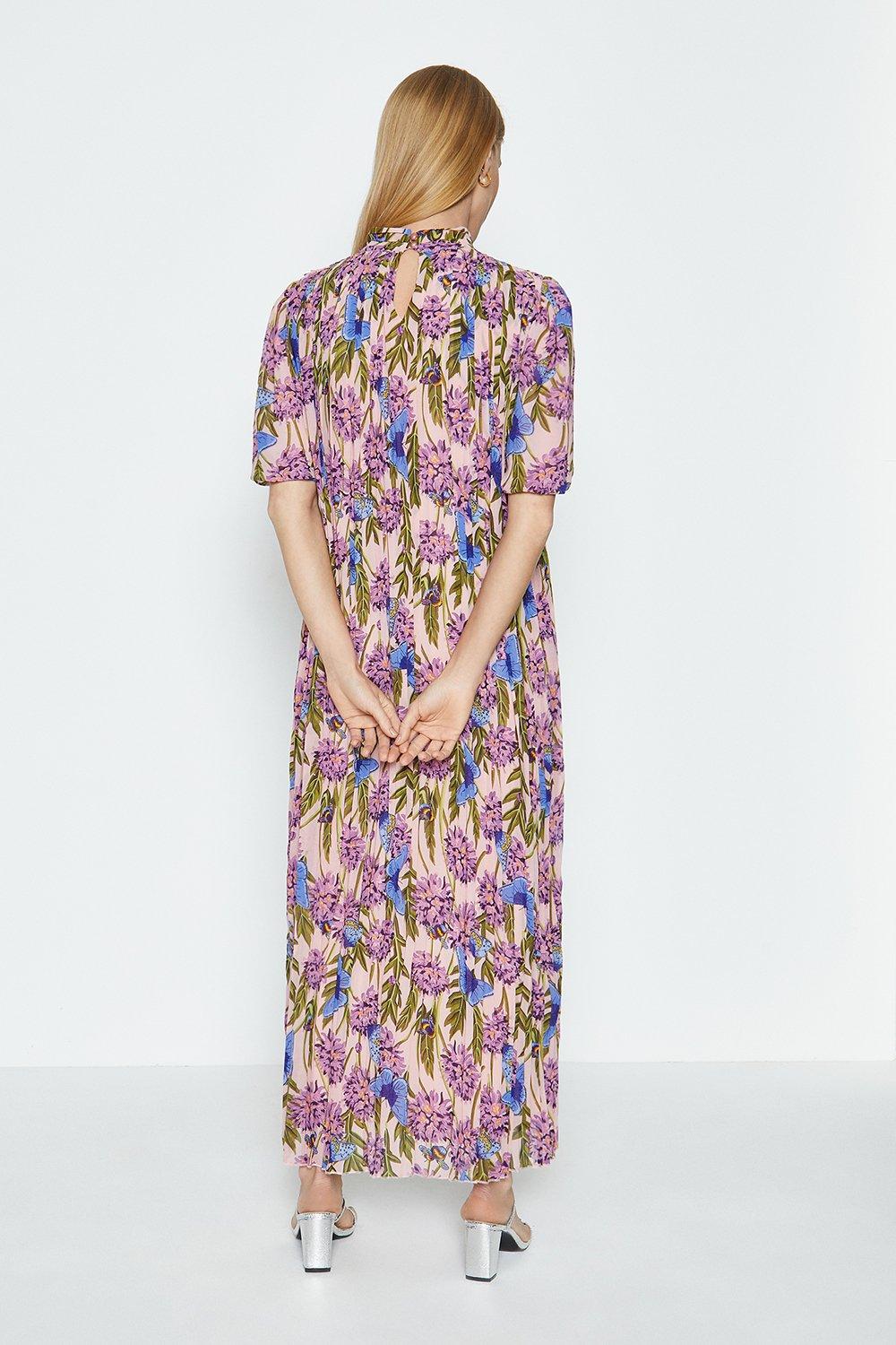 high neck floral midi dress