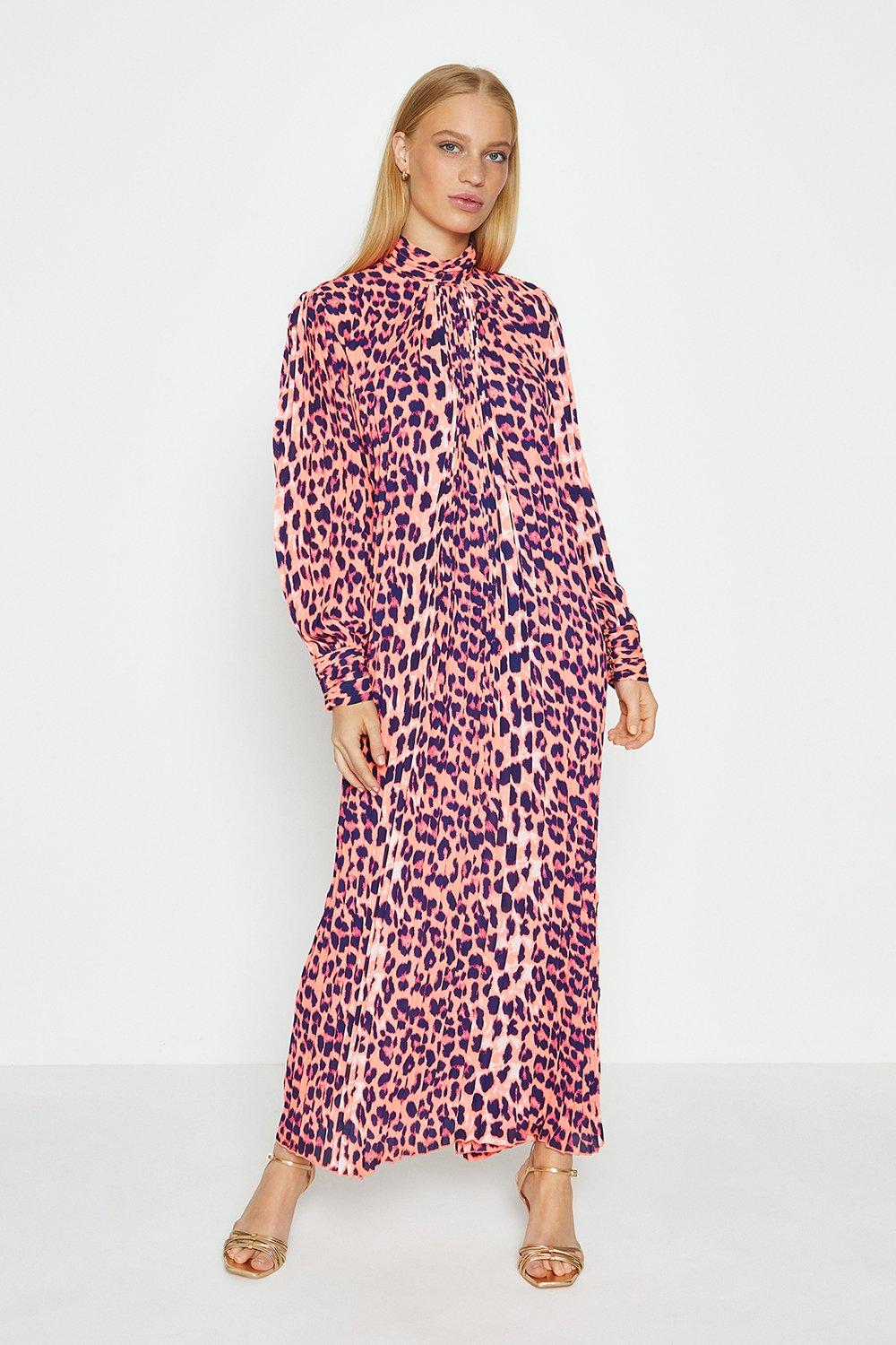 long sleeve animal print midi dress