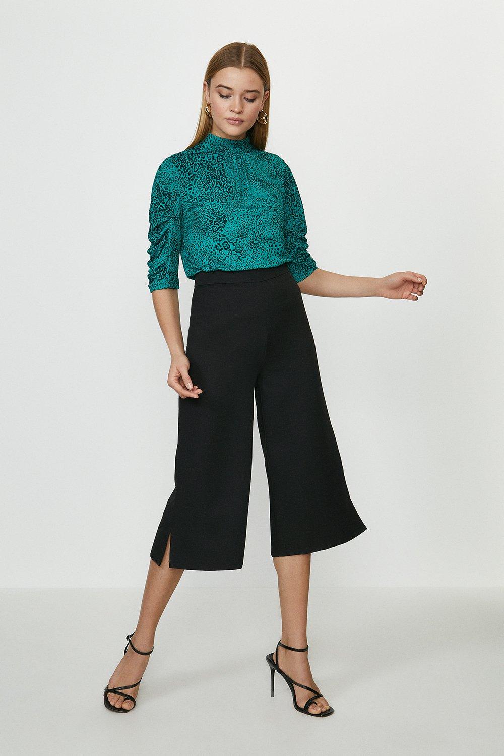 black wide leg trousers cropped