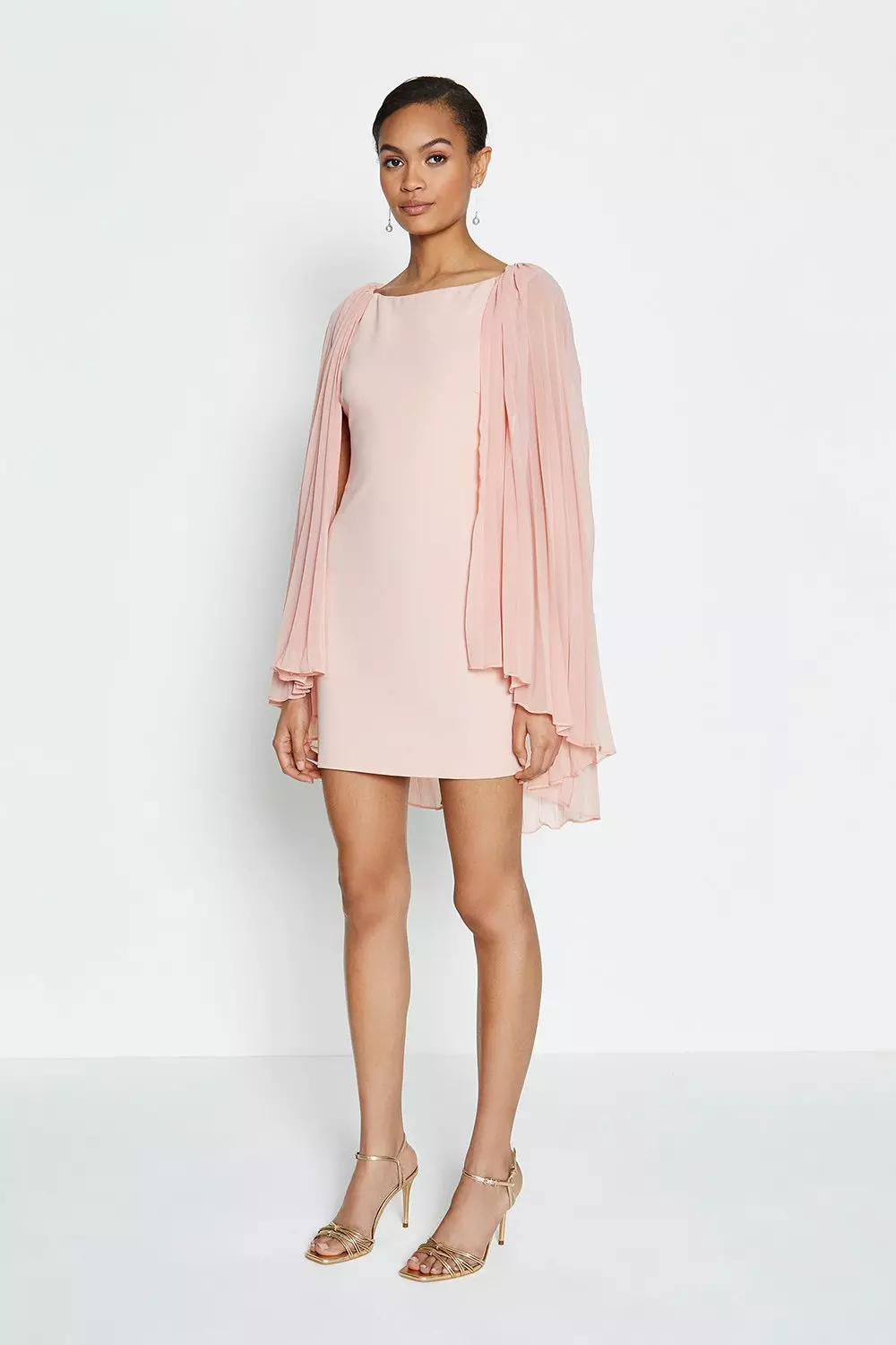 Open Back Pleated Cape Short Dress