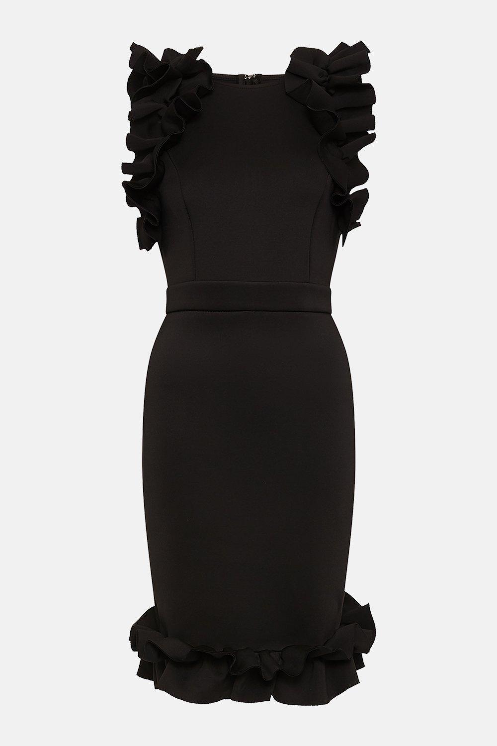 black dress frill hem