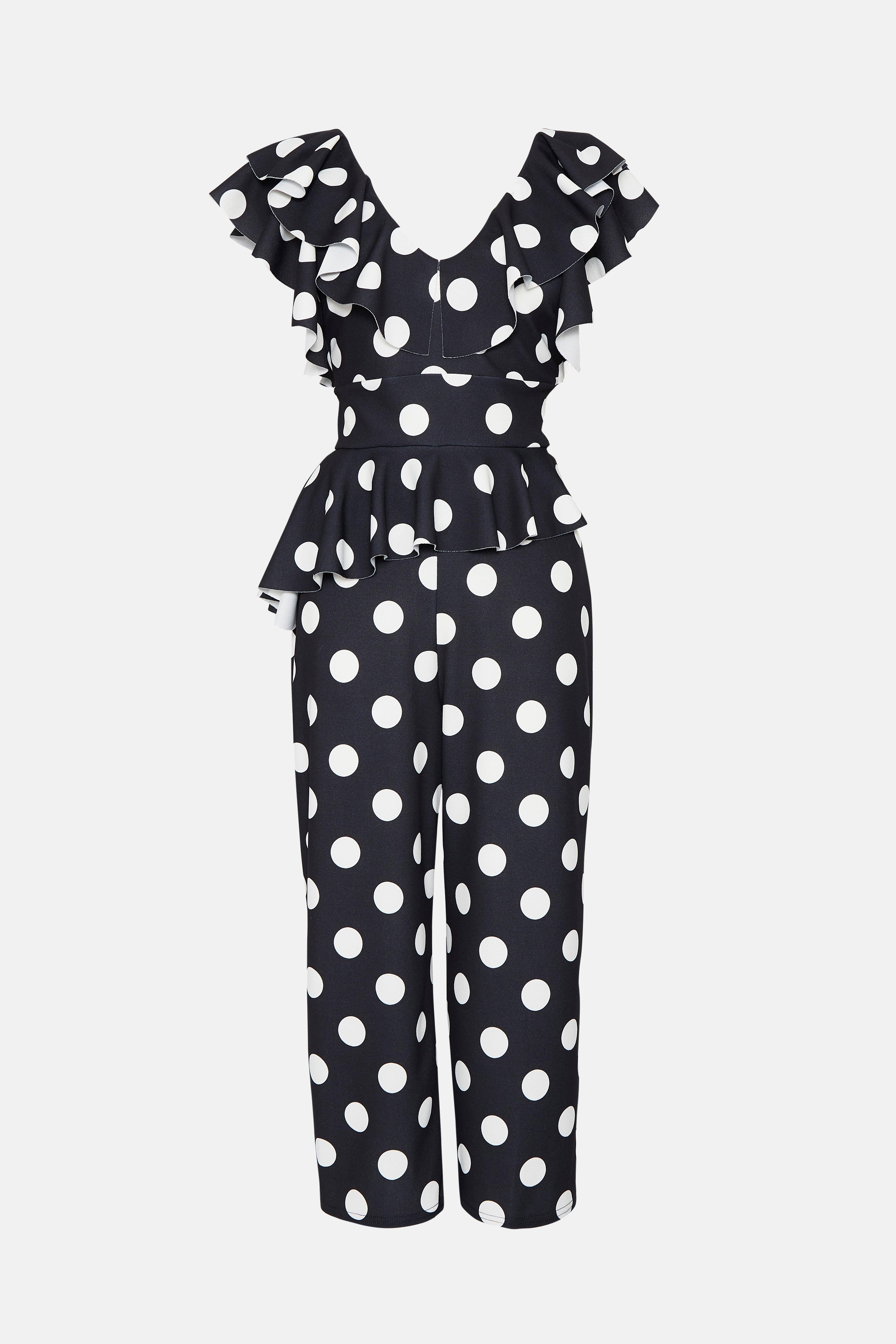 navy and white spotted jumpsuit