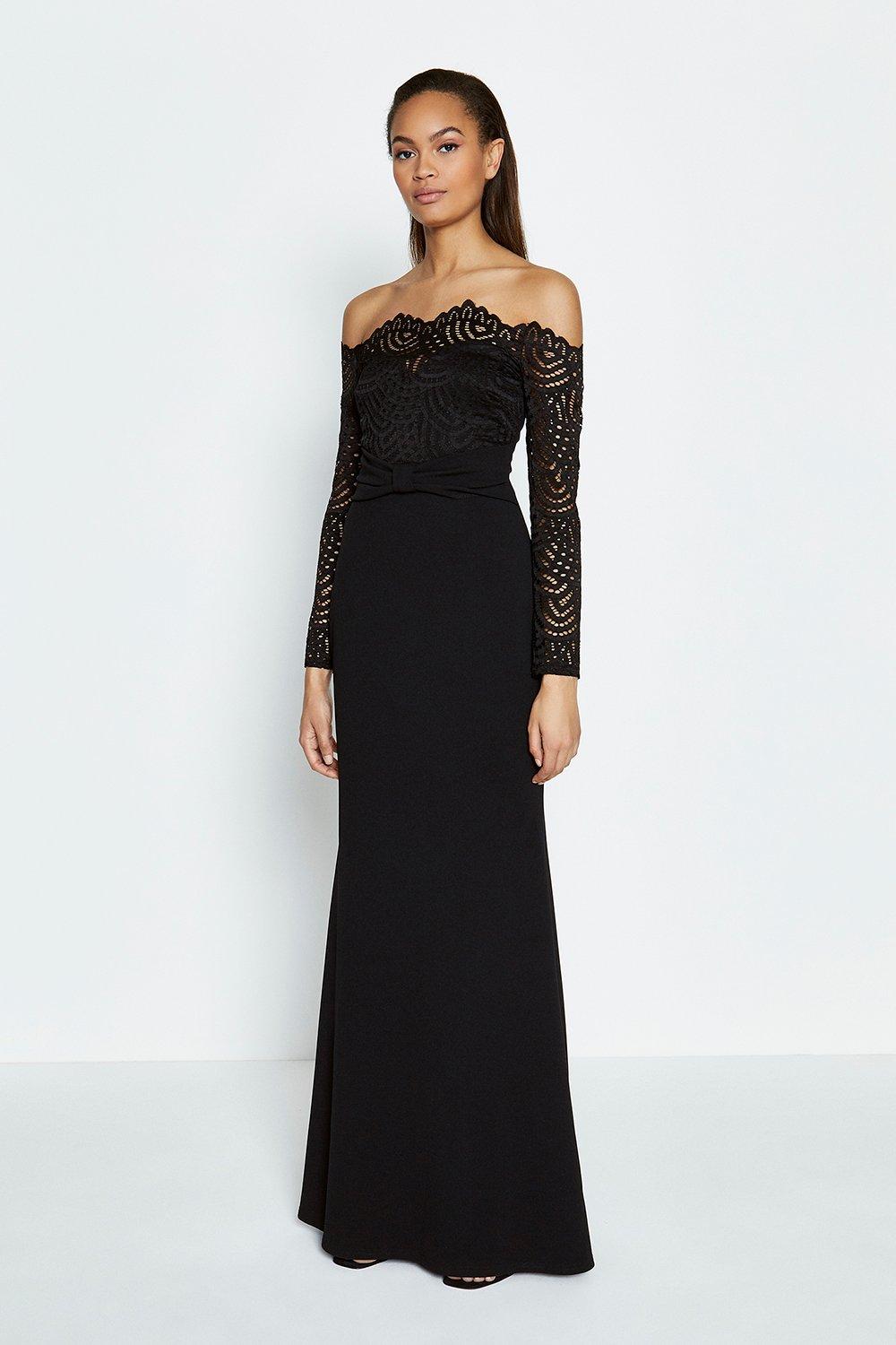 black bardot maxi evening dress