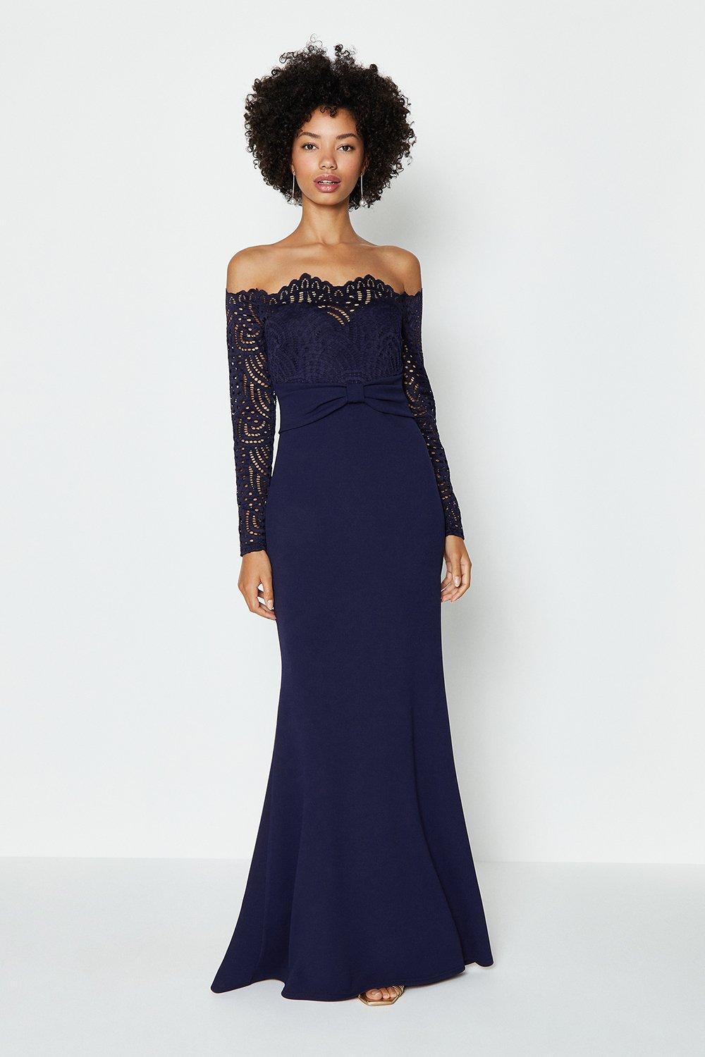 long bardot evening dress