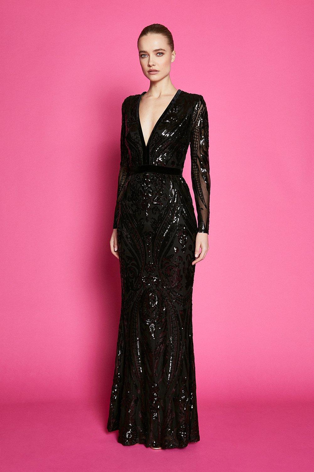 v neck sequin maxi dress