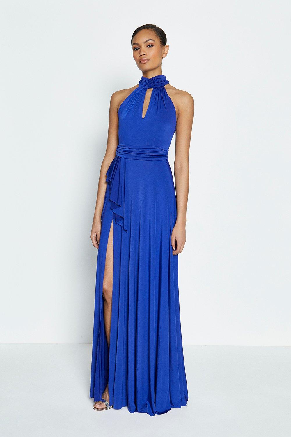 blue jersey halter dress