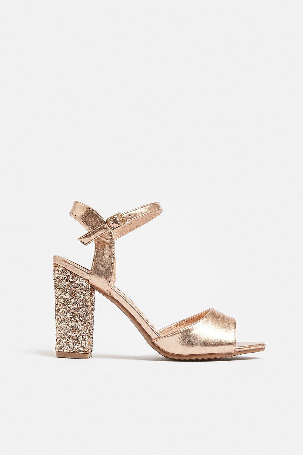 chunky heel rose gold shoes