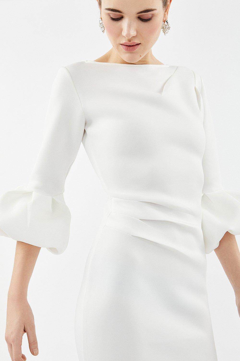 white scuba midi dress