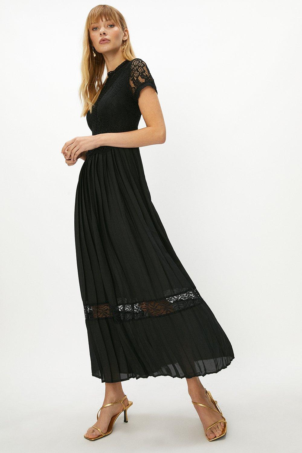 Black Sheer Lace Tie Strap Lace Up Detail Maxi Dress