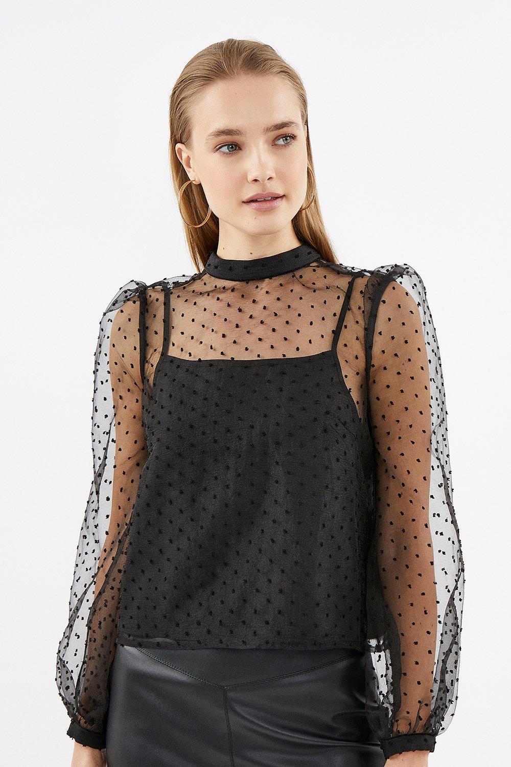 polka dot mesh blouse