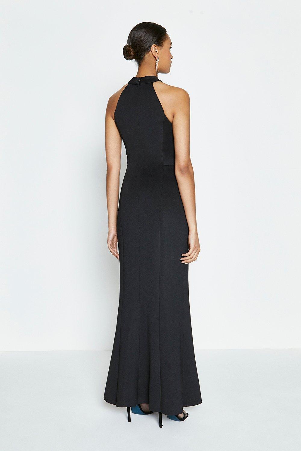 halter neck black evening dress