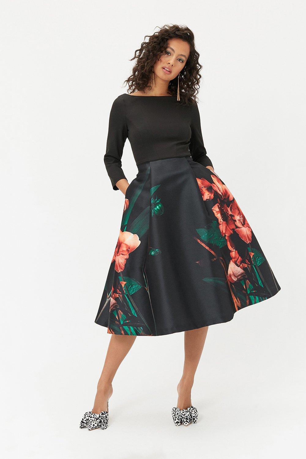 Printed Full Skirt Midi Dress | Coast