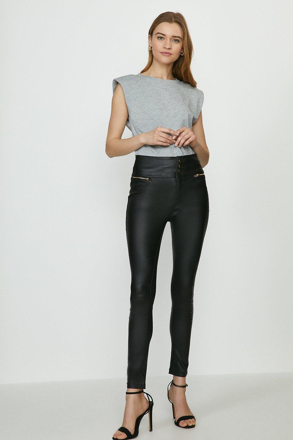 coated navy jeans