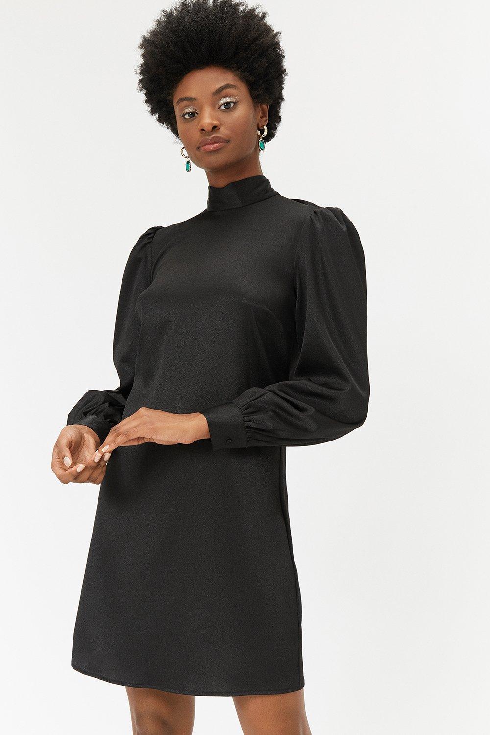 black high neck shift dress