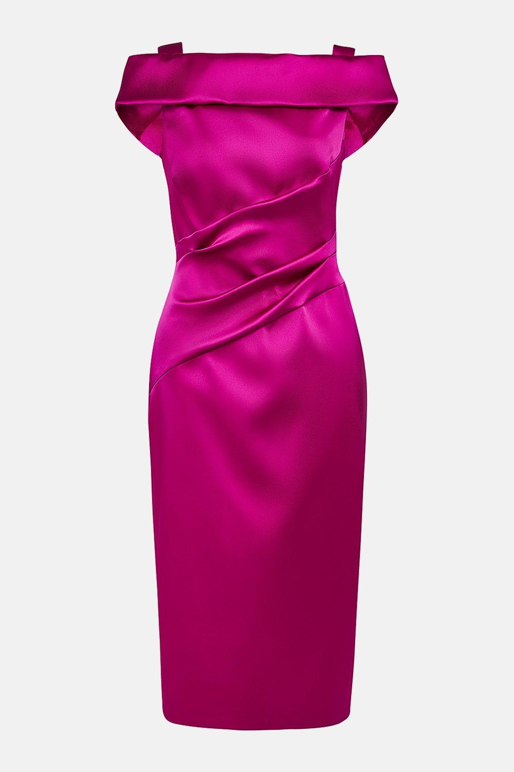 satin bardot midi dress