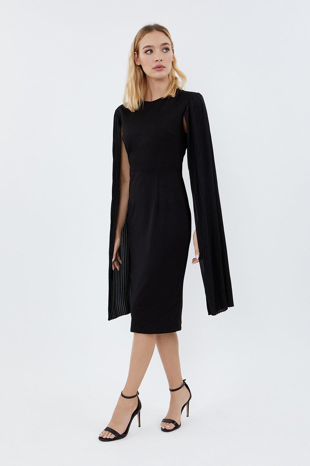 black cape midi dress