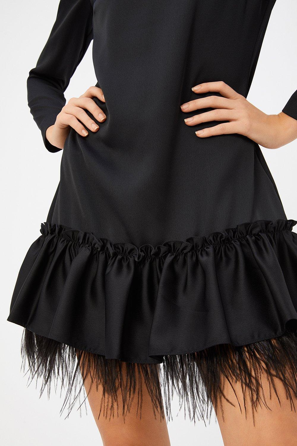 black dress frill hem