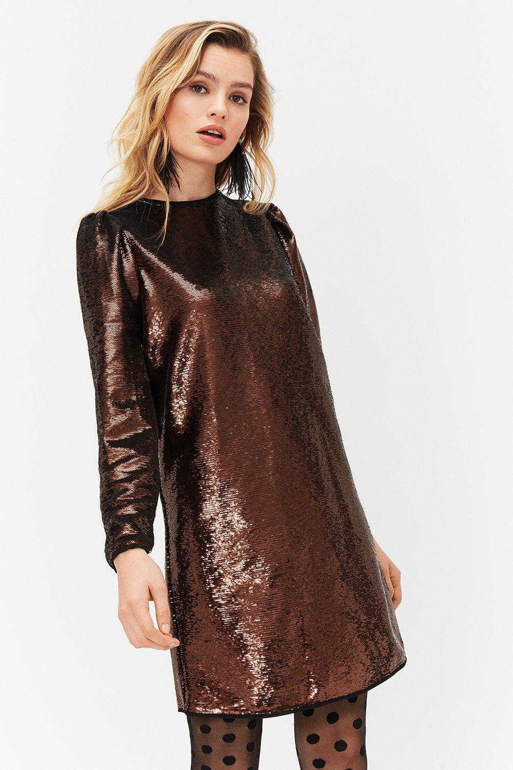bronze sequin gown
