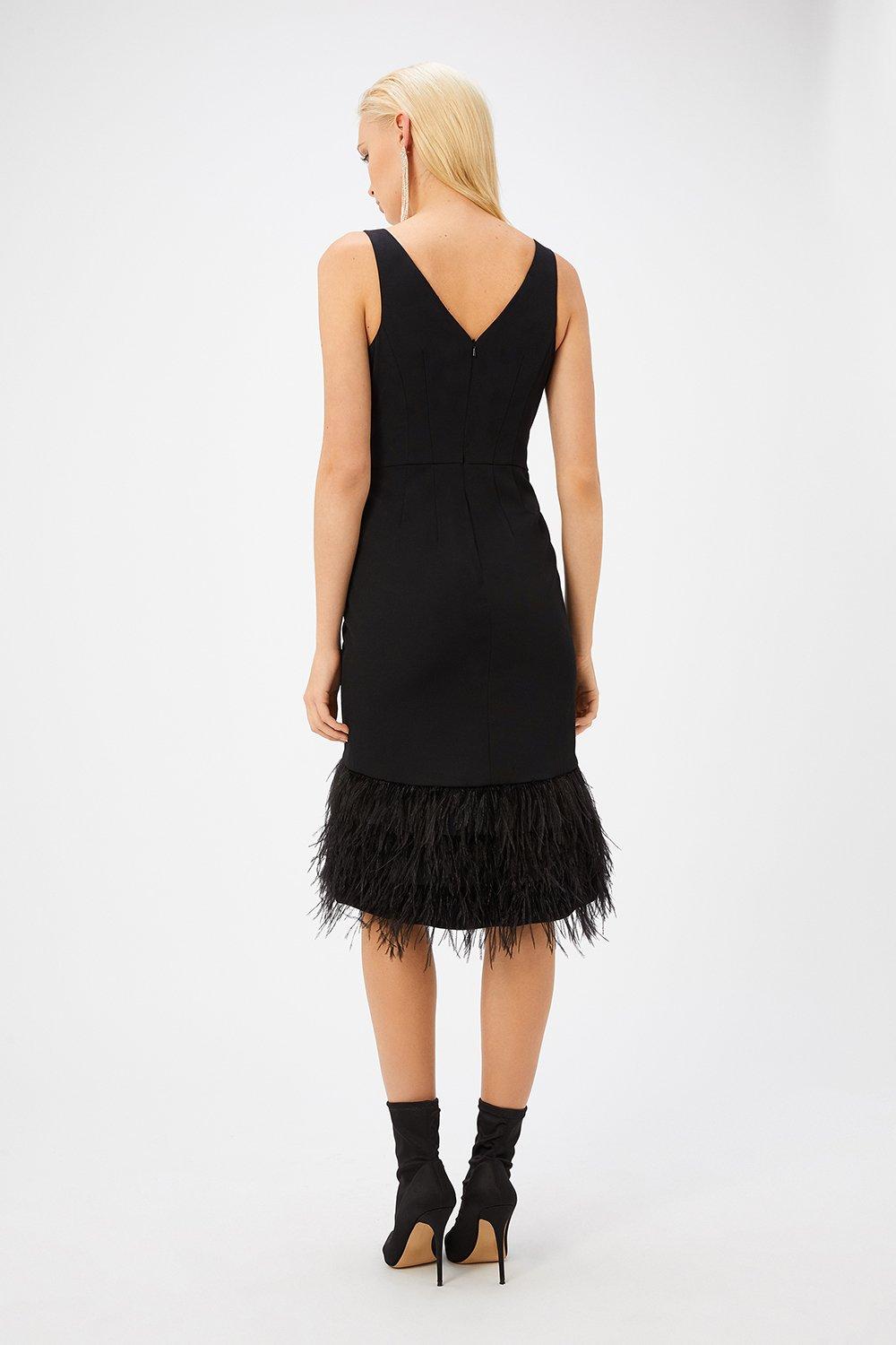 feather hem midi dress